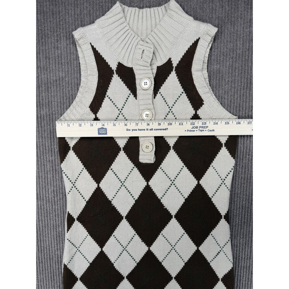 JJ Basics Argyle Knit Sweater Dress Size M Sleeveless Preppy Brown Beige NWT - Picture 8 of 10